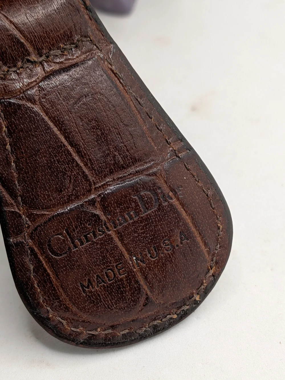 Dior Vintage  Brown Croc-Embossed Leather Key Ring